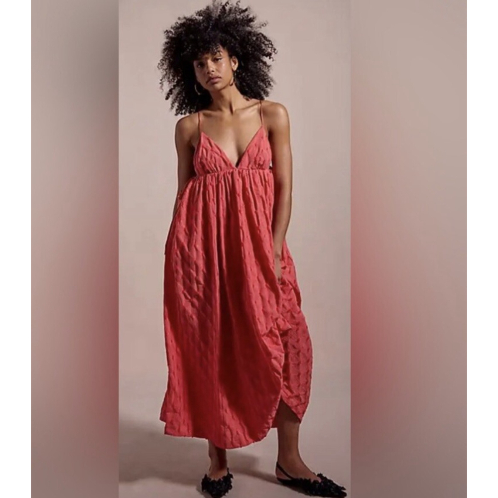 NWT Free People Primmy Midi Dress LARGE Ice Coral